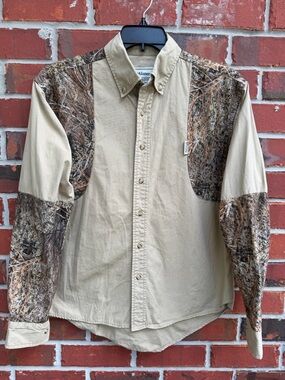 McAlister Sporting Apparel Men’s S Tan & Camo Button-Down Long Sleeve Shirt F6